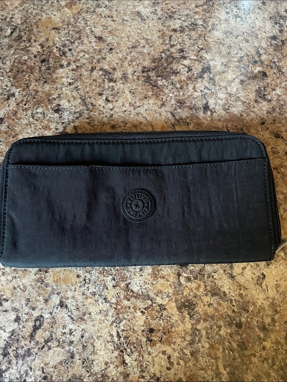 Kipling Black Zip Wallet with Logo Patch